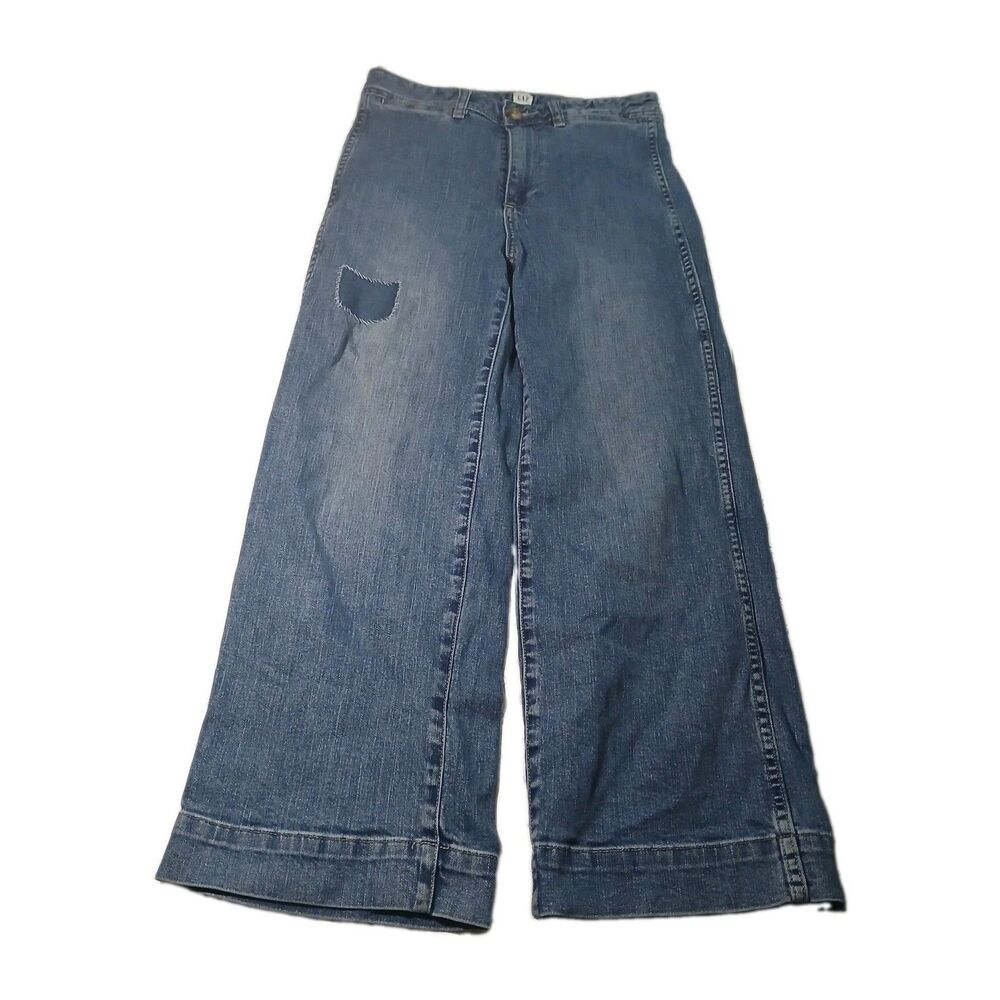 GAP Jeans Womens Size 4 / 27 High Rise Wide Leg Crop Blue Medium Wash Denim